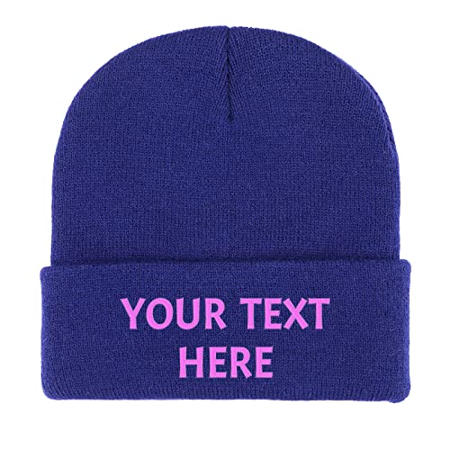 Dinikally Personalisierte Benutzerdefinierte Stickerei Schädeldecke Hut Wintermütze Beanie für Männer & Frauen mit Text (dunkel blau) von Dinikally