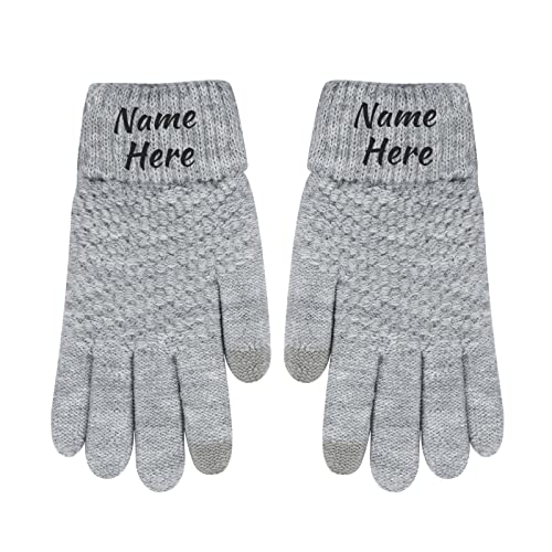 Dinikally Personalisierte Bestickt Winter Name Handschuhe Touchscreen Handschuh Für Mann Frauen (grau) von Dinikally