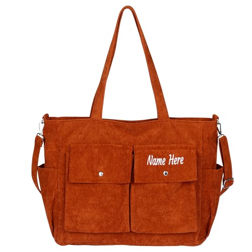 Dinikally Personalisierte Cord-Umhängetasche, Schultertasche mit Gesticktem Namen (Braun) von Dinikally