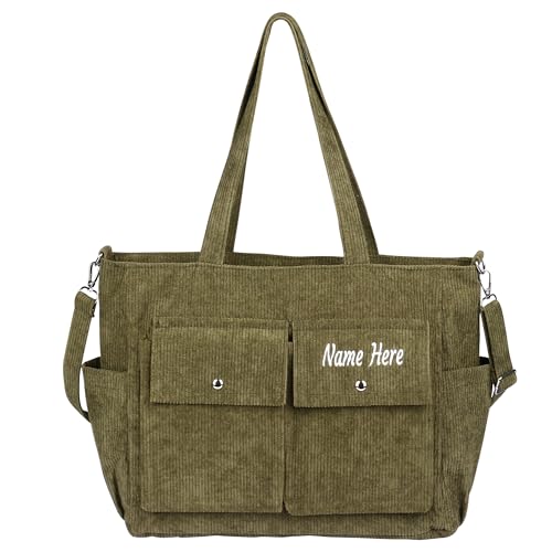 Dinikally Personalisierte Cord-Umhängetasche, Schultertasche mit Gesticktem Namen (Grün) von Dinikally