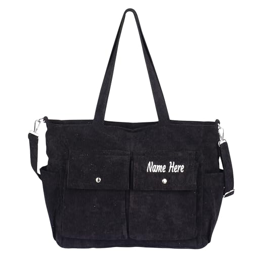 Dinikally Personalisierte Cord-Umhängetasche, Schultertasche mit Gesticktem Namen (Schwarz) von Dinikally