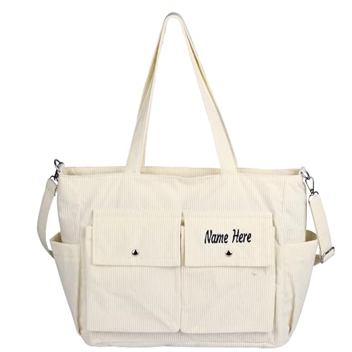 Dinikally Personalisierte Cord-Umhängetasche, Schultertasche mit Gesticktem Namen (Weiß) von Dinikally