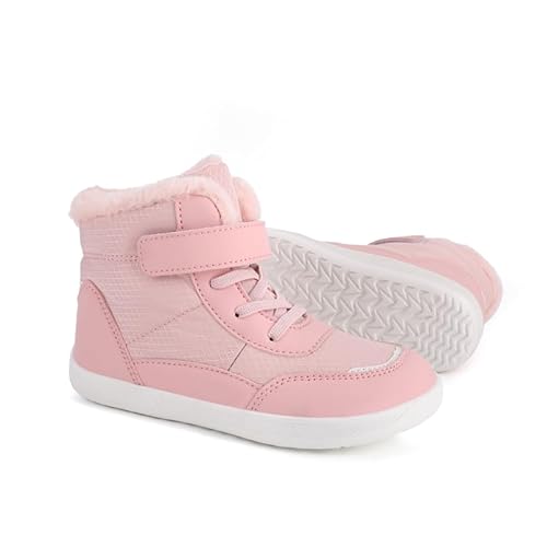 Kinder Winter Barfußschuhe Jungen Mädchen Rutschfest Schneestiefel mit Breite Zehenbox Kinder Outdoor Winterschuhe Gr.25-40 von Dinint