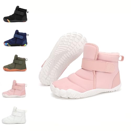 Kinder Winter Barfußschuhe Leicht Rutschfest Winterstiefel mit Breite Zehenbox für Jungen Mädchen Outdoor Trekking-Wanderschuhe EU26-36 von Dinint