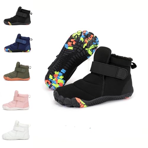 Kinder Winter Barfußschuhe Leicht Rutschfest Winterstiefel mit Breite Zehenbox für Jungen Mädchen Outdoor Trekking-Wanderschuhe EU26-36 von Dinint