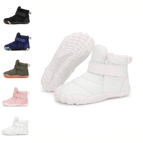 Kinder Winter Barfußschuhe Leicht Rutschfest Winterstiefel mit Breite Zehenbox für Jungen Mädchen Outdoor Trekking-Wanderschuhe EU26-36 von Dinint