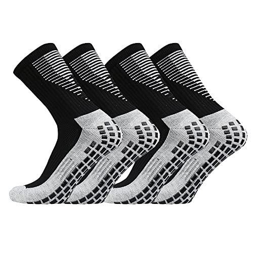 Fußball Socken 2 paar Fußballsocken Unisex Socken | Anti-Rutsch-Design | Universal EU 38-45 | 75% Baumwolle | Stutzen Fussball Herren Kinder, Tape Design Fussballsocken Männer, Schwarz von Dinjunxi