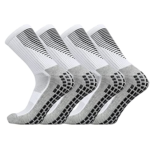 Fußball Socken 2 paar Fußballsocken Unisex Socken | Anti-Rutsch-Design | Universal EU 38-45 | 75% Baumwolle | Stutzen Fussball Herren Kinder, Tape Design Fussballsocken Männer, Weiß von Dinjunxi