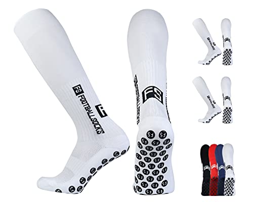 Fußballsocken Herren Stutzen 2 Paar - Fußballstutzen Stutzenstrumpf EU 39-46 – Anti-Rutsch-Design Anti-Rutsch-Design Sportsocken Trainingssocke Sockenstutzen - für Fußball Laufen Training, Weiß von Dinjunxi