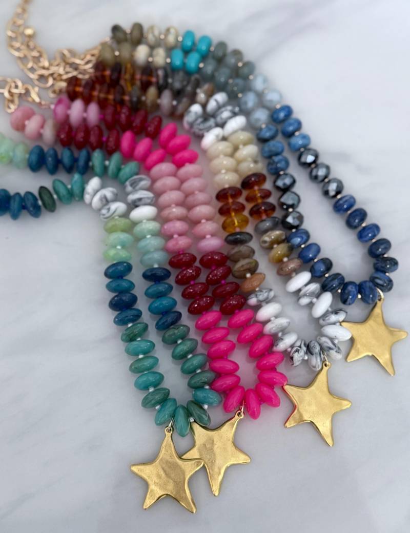 Chunky Harz Perlen Stern Anhänger Halskette Multi Color Rondelle Chunky Harz Perlen Stern Anhänger Halskette Multi Color Rondelle von DinnerPartyDarling