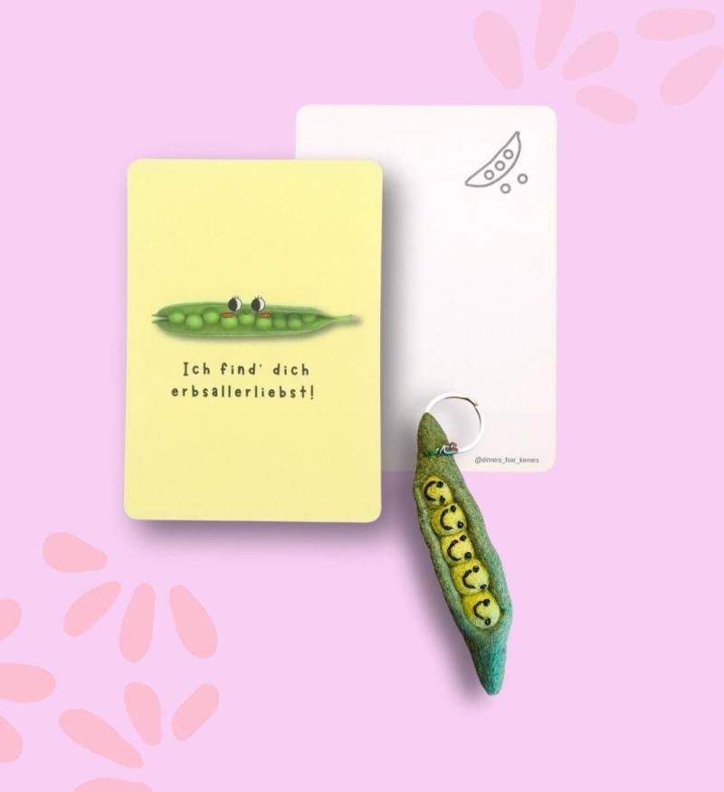 Geschenk Set Schlüsselanhänger Und Grußkarte "Ich Find' Dich Erbsallerliebst" von DinnersfoerKinners