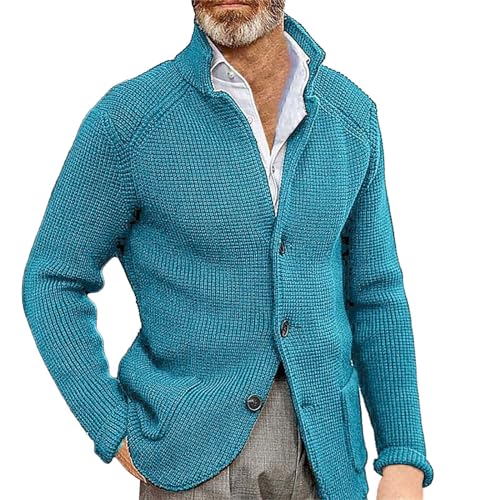 Dinnesis Cardigan Herren Strick Anzugjacke Blau Männer Regular Fit Strickjacke Frühling Herbst Freizeitanzug Blazer Klassisch Sakko Geeignet Für Party Datum Abschlussball Hochzeit Smoking von Dinnesis