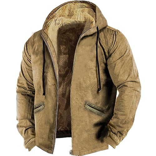 Dinnesis Farblich passende Herren-Baumwolljacke mit Kapuze und Reißverschluss Mantel Wildlederoptik (Coffee, XL) von Dinnesis