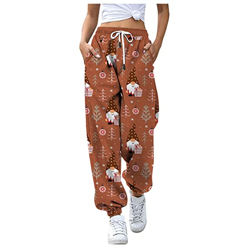 Dinnesis Jogginghose Damen Baumwolle Weites Bein, Sweathose Lang Warm Freizeithose Weihnachten Drucken Sporthose Winter Wanderhose Casual Outdoor Weihnachtshose Warme Trekkinghose Mit Taschen von Dinnesis