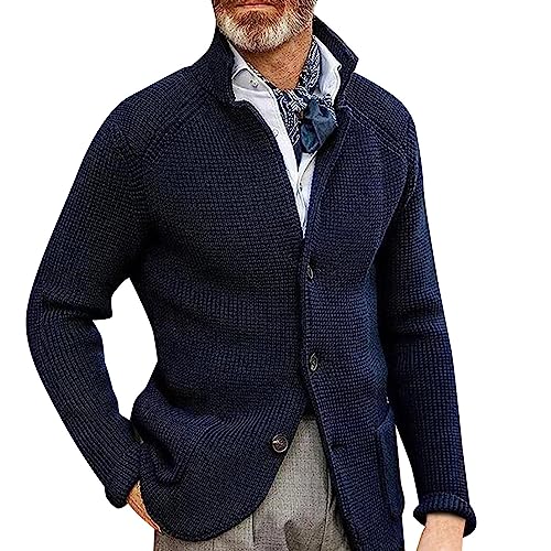 Dinnesis _ Sakko Herren Blau Strick Anzugjacke Herren Regular Fit Herbst Winter Freizeitanzug Blazer Herren Klassisch Sakko wärme Geeignet Für Party Datum Abschlussball Hochzeit Smoking von Dinnesis