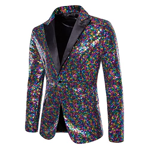 Dinnesis Sakko Herren Sportlich Regular Herren Blazer Anzugjacke aus Pailletten Mode Glitzer Jacke Sakko Mantel Anzugjacke für Hochzeit, Abschlussball, Party von Dinnesis