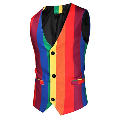 Herren Anzugweste Ärmellose Regenbogen Gilet Männer Weste Gilet Casual Bunt Anzug Weste Leichte Jackett Slim Smoking Frack Anzug Karneval Kostüm Für Hochzeit Party Festlich von Dinnesis