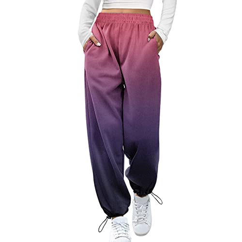 Jogginghose Damen Sporthose Frauen, Trainingshose Fitness High Waist Sweatpants Farbverlauf Freizeithose Lang Jogging Hose Laufhosen Sweathose Lang Yoga Hose Cargohose Damen Baggy von Dinnesis