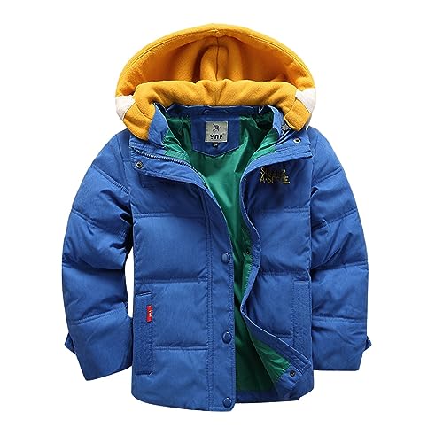 Kleinkind Kinder Baby Jungen Winter Warme Langarm Jacke Oberbekleidung Mäntel Abnehmbare Kapuze Gepolsterte Oberbekleidung Von Kinder (Blue, 6-7 Years) von Dinnesis