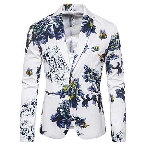 Sakko Herren Blazer Herren Bunt Herrenmode Mantel Lässige Schnalle Retro-Druckjacke Einreihige Anzugjacken Business-Jacke Sakko Herren Jackett Herren Schmal für Business Hochzeit Party von Dinnesis