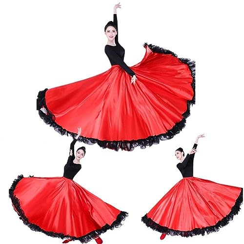 Damen Bauchtanzrock mit Rüschen Flamenco-Rock spanischer mexikanischer Maxi-Swing-Tanzrock Ballsaal-Übungsrock von Dinntty