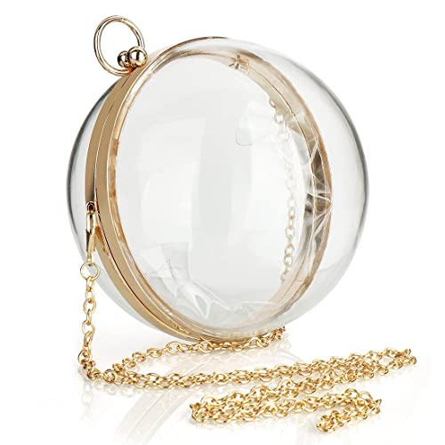 Dinntty Runde Balltasche für Damen, transparent, Abendtasche, modische Kette, Umhängetasche, Banketttasche, Handtasche, durchsichtige Geldbörse von Dinntty