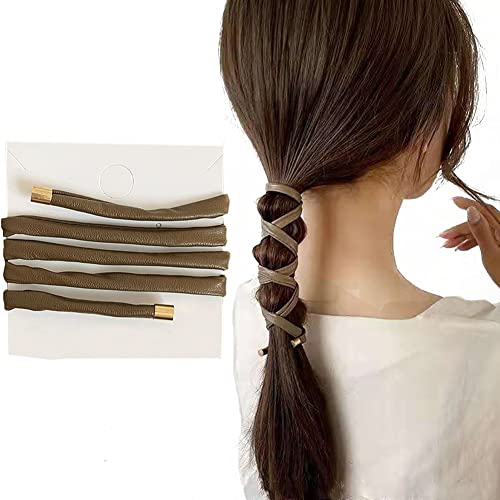 Frauen Haar Seil Pu Leder Haargummis Flechten Pferdeschwanz Halter Haarbänder Einfache Bandage Haargummis Zubehör von Dinntty