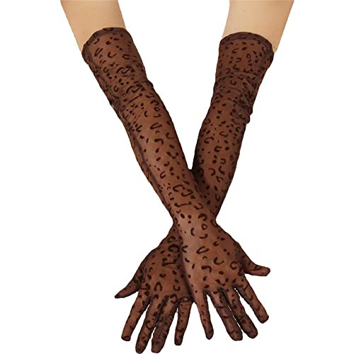 Opera-Handschuhe, Netzhandschuhe mit Leopardenmuster, volle Finger, Ellenbogenlänge, lange Handschuhe, dehnbare Fäustlinge für Abendpartys von Dinntty