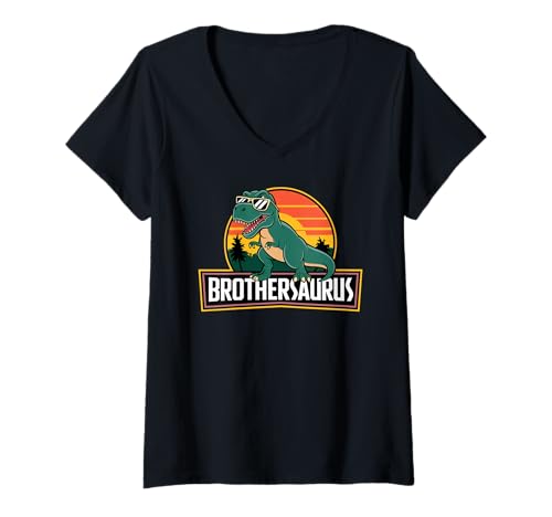 Damen Brudersaurus Lustiger Dino Bruder Familienwitzig T-Shirt mit V-Ausschnitt Damen Brudersaurus Lustiger Dino Bruder Familienwitzig T-Shirt mit V-Ausschnitt von Dino Bruder Humor Jurassic Look Spaß