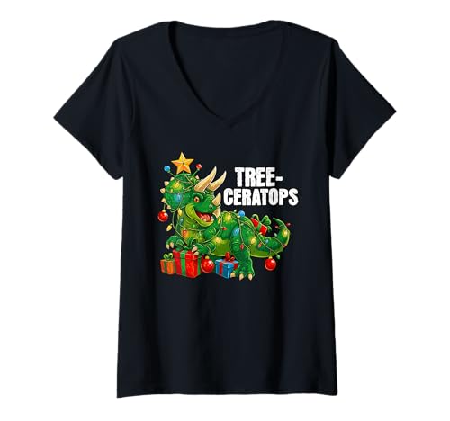 Damen Tree-Ceratops Weihnachtsbaum Ceratops Xmas Dino T-Shirt mit V-Ausschnitt Damen Tree-Ceratops Weihnachtsbaum Ceratops Xmas Dino T-Shirt mit V-Ausschnitt von Dino Christmas Ceratops Pajama Design