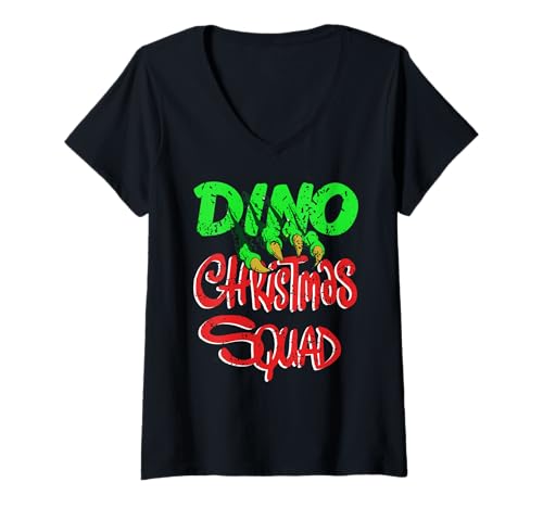 Damen Dino Weihnachten Squad Lustiger Team Party Look T-Shirt mit V-Ausschnitt Damen Dino Weihnachten Squad Lustiger Team Party Look T-Shirt mit V-Ausschnitt von Dino Fan Weihnachtsfeier Gruppenstil