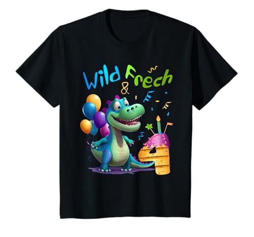 4. Geburtstag Dino - Wild Frech & 4 Jahre - Jungen T-Shirt 4. Geburtstag Dino - Wild Frech & 4 Jahre - Jungen T-Shirt von Dino Geburtstagsshirt Junge Dinosaurier
