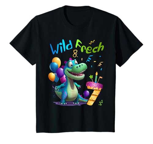 7. Geburtstag Dino - Wild Frech & 7 Jahre - Jungen T-Shirt von Dino Geburtstagsshirt Junge Dinosaurier