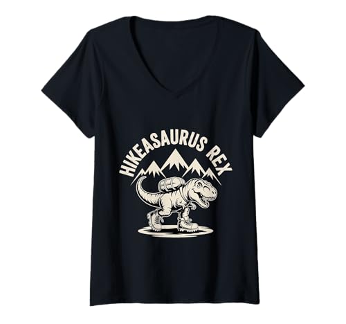 Damen Hikeasaurus Rex Dinosaurier -Wanderwanderer Wortspiele ||- T-Shirt mit V-Ausschnitt von Dino Hiker Trail Trekking Humor