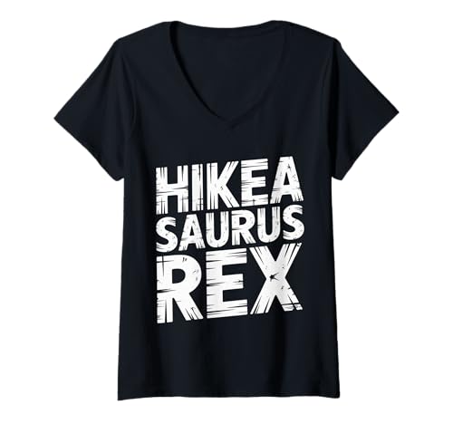 Damen Hikeasaurus Rex Dinosaurier -Wanderwanderer Wortspiele |- T-Shirt mit V-Ausschnitt von Dino Hiker Trail Trekking Humor