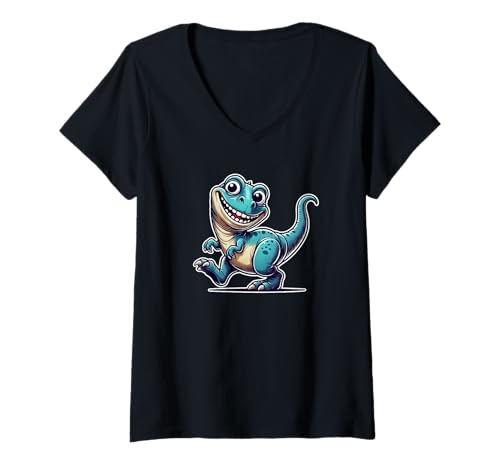 Damen Lustiger Dinosaurier T-Shirt mit V-Ausschnitt Damen Lustiger Dinosaurier T-Shirt mit V-Ausschnitt von Dino Lovers Dinosaurs
