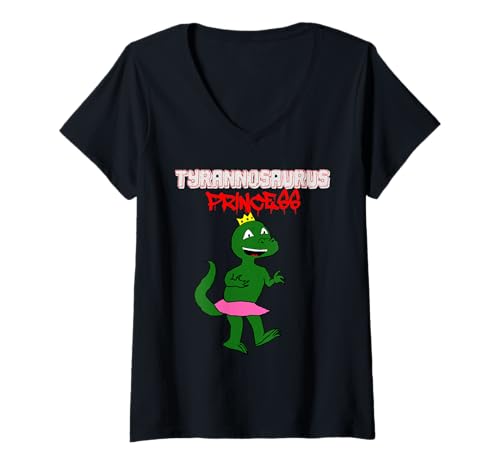 Damen Tyrannosaurus Prinzessin T-Shirt mit V-Ausschnitt von Dino Loving Girl