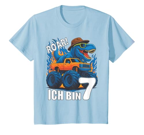 Kinder Dino Ich Bin 7 Dinosaurier Kindergeburtstag Monstertruck T-Shirt von Dino Monster Truck Kinder Geburtstag Geschenke