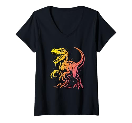 Damen Tyrannosaurus Graffiti Dinosaurier T-Shirt mit V-Ausschnitt Damen Tyrannosaurus Graffiti Dinosaurier T-Shirt mit V-Ausschnitt von Dino Rage