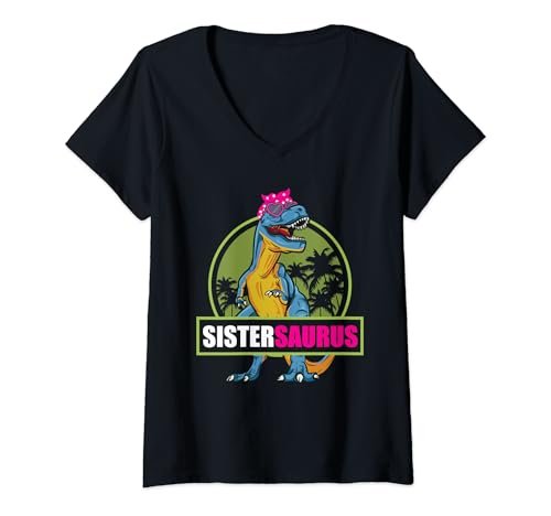 Damen Lustiger Sistersaurus Dinosaurier Dino TRex Saurus Erwachsene Kinder Sis T-Shirt mit V-Ausschnitt Damen Lustiger Sistersaurus Dinosaurier Dino TRex Saurus Erwachsene Kinder Sis T-Shirt mit V-Ausschnitt von Dino Squad Designs: Gifts & Apparel for Dino Fans