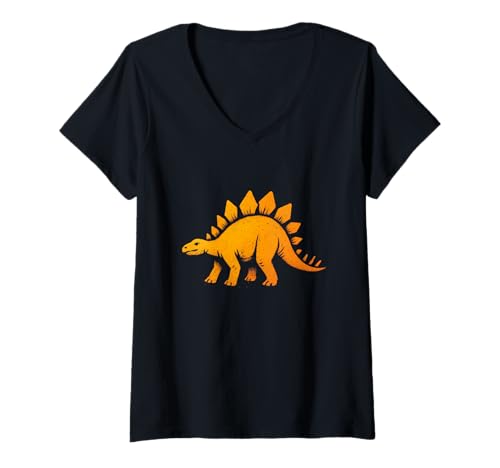 Damen Stegosaurus Dinosaurier Graffiti Orange Urban Artwork T-Shirt mit V-Ausschnitt von Dino Street Co.