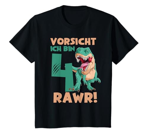Kindergeburtstag 4 Jahre Dinosaurier T-Rex Jungen T-Shirt von Dino T-Rex Geburtstag Jungen 4 Jahre