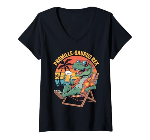 Damen Promille-Saurus Rex Lustiges Dino Und Bier T-Shirt mit V-Ausschnitt von Dino & Bier Sprüche Und Designs