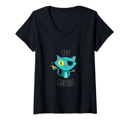 Damen Stay Curious - Offizielles DinoMike-Design T-Shirt mit V-Ausschnitt von DinoMike Design