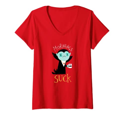 Damen Mornings Suck - Niedliches Vampir-T-Shirt DM T-Shirt mit V-Ausschnitt Damen Mornings Suck - Niedliches Vampir-T-Shirt DM T-Shirt mit V-Ausschnitt von DinoMike