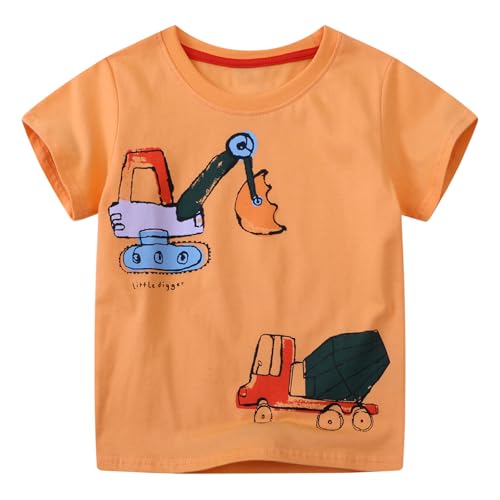 Dinopjs Atmungsaktives Baumwoll-T-Shirt für Jungen Cartoon Traktor Tankfahrzeug Tops Freizeitanzug Baumwolle Casual Kurzarm Boys T Shirt für 2-7Y, Orange Dinopjs Atmungsaktives Baumwoll-T-Shirt für Jungen Cartoon Traktor Tankfahrzeug Tops Freizeitanzug Baumwolle Casual Kurzarm Boys T Shirt für 2-7Y, Orange von Dinopjs