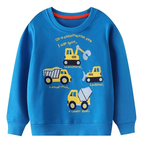 Dinopjs Jungen Sweatshirt Bestickt Technik Fahrzeug Kinder Pullover Langarm Baumwolle Winter Weihnachtspulli Sportshirt Warm Oberteile 2-7 Jahre 92-122 von Dinopjs