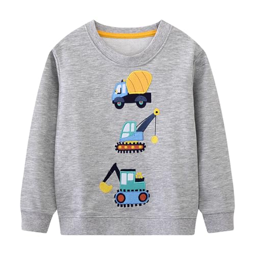 Dinopjs Kinder Pullover Jungen Sweatshirt Bestickt Cartoon Bagger Kran Muldenkipper Traktor Winter Weihnachtspulli Langarmshirt Warme Oberteile Kleidung 2-7 Jahre 92-122 von Dinopjs