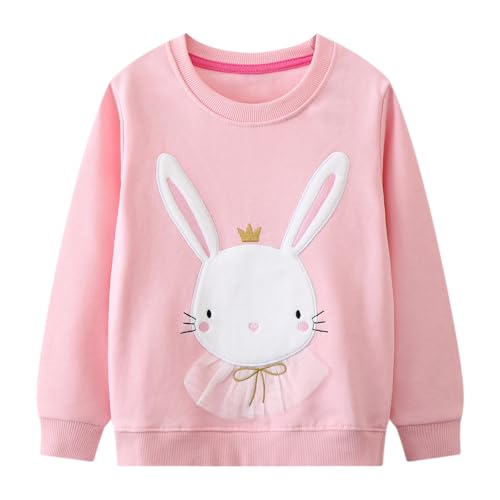Dinopjs Mädchen Pullover Kinder Weihnachten Pullover Kleidung Osterhase Winter Warm Sweatshirts Baumwolle Langarm Kleines weißes Kaninchen im Hemd Patches & Stickmuster für 2-7 Jahre Kits von Dinopjs