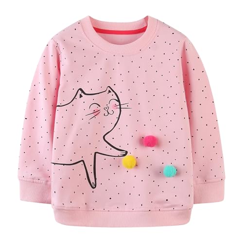 Dinopjs Mädchen Sweatshirts Bedruckte Kleidung Pullover Kinder Lässig Langarm Warme Jumper für 2-7 Jahre Mantel (Kätzchen Spielt mit Wattebausch) von Dinopjs